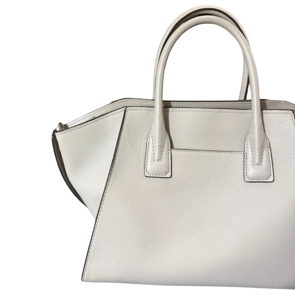 Michael Kors Avril Medium Satchel Cement Grey Pebbled Leather Handbag - Picture 6 of 10